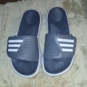 Gray and White Slide Sandals